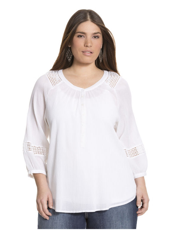Lane Bryant Plus Size Gauze peasant shirt     Womens Size 14/16, White