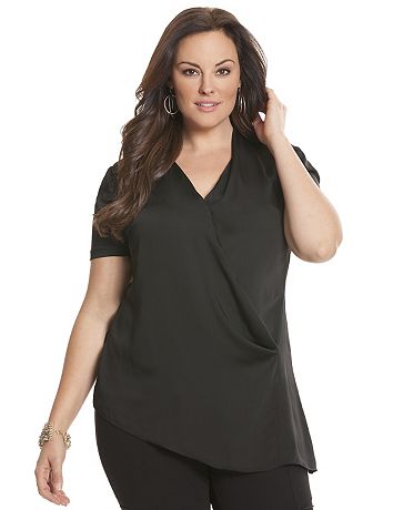 Short sleeve side ruched blouse by DKNYC | Lane Bryant