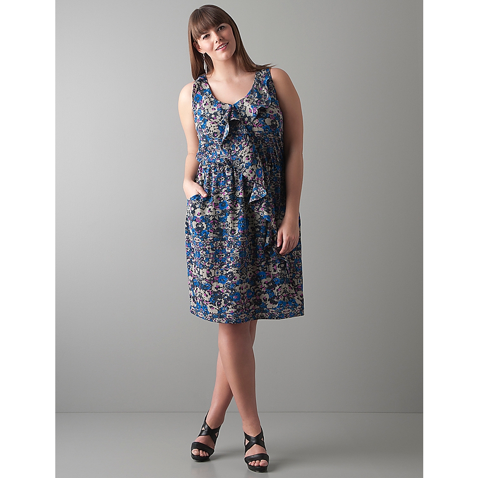   product,entityNameRuffled floral dress by DKNY JEANS