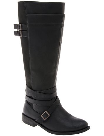 Wide Width Wide Calf Stretch Buckled Boot by Lane Bryant | Lane Bryant