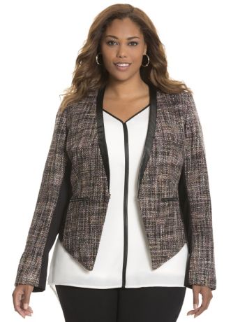 Boucle jacket with faux leather trim by Lane Bryant | Lane Bryant