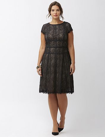 Satin banded lace dress by Adrianna Papell | Lane Bryant