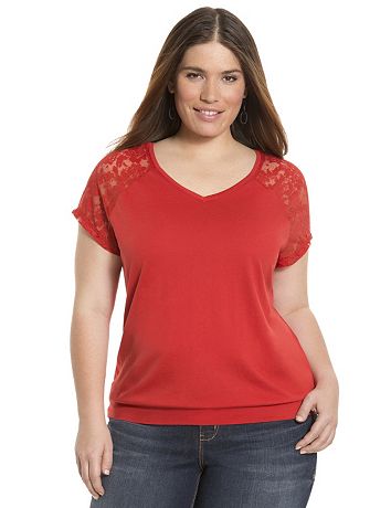 Lace Sleeve Banded Bottom Top by Lane Bryant | Lane Bryant
