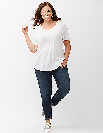 High-low tee with cut-out shoulder | Lane Bryant